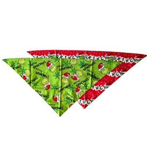 The Grinch Christmas Bandana 2 Pack Lot Holiday Pet Bandanas for Dogs & Cats NEW